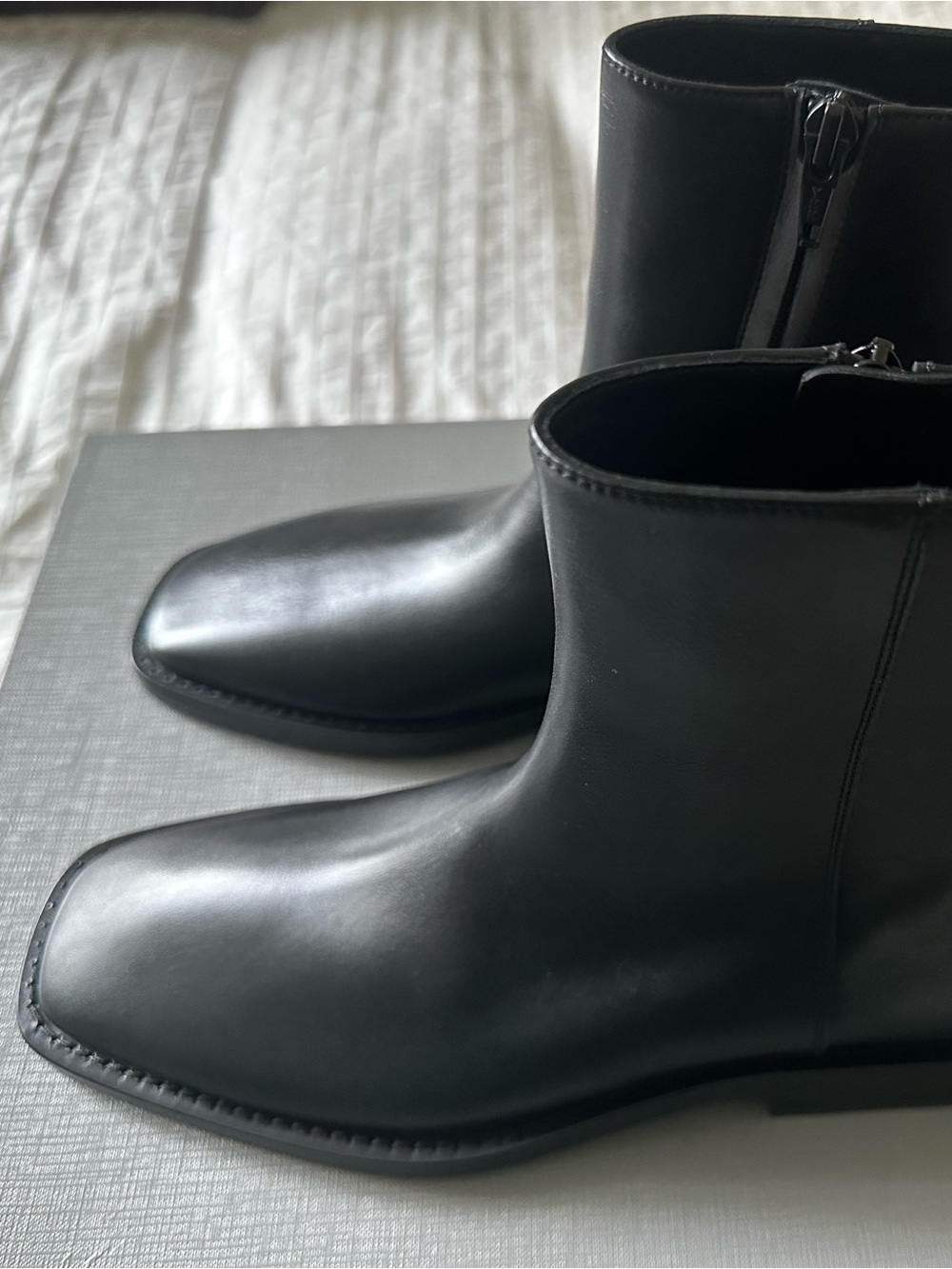 Balenciaga Black Leather Square-Toe Ankle Boots - Picture 2 of 4